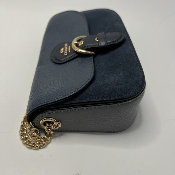Coach Kleo Crossbody Navy Blue Suede Denim Leather Chain Gold Strap Mini Purse - Picture 4 of 16
